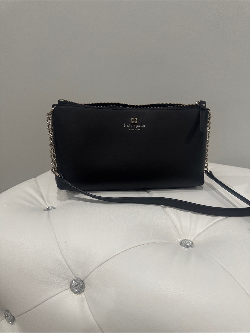 kate spade Black Leather Crossbody with Chain Strap
